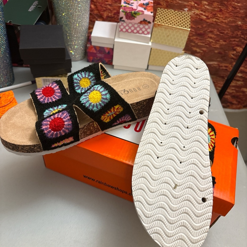 Rainbow Multicolor Embroidered Women's Sandals - Picture 3 of 3